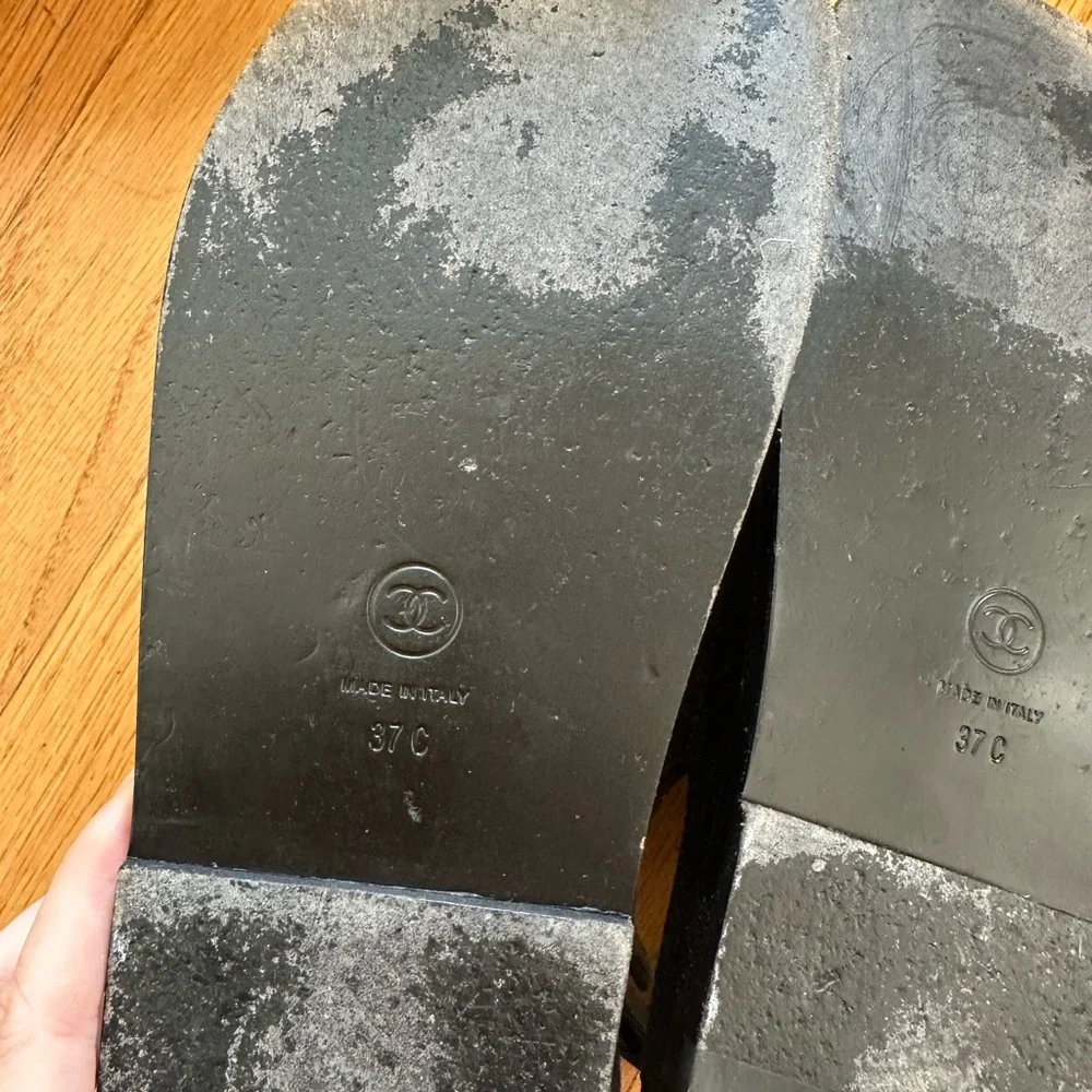 Chanel Black Sandals with Crystal Accents
